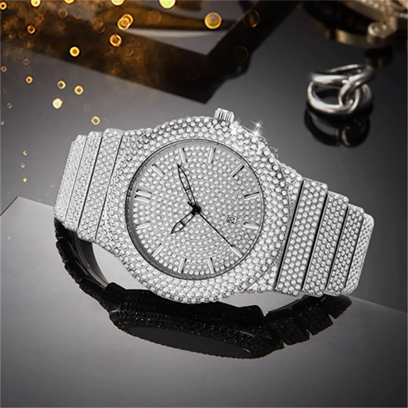 1pc / lot Famous Brand Designer Watches For Men Fashion Alloy Hip Hop Diamond Date Quartz Luxury Watch sss Supply Montre Homme