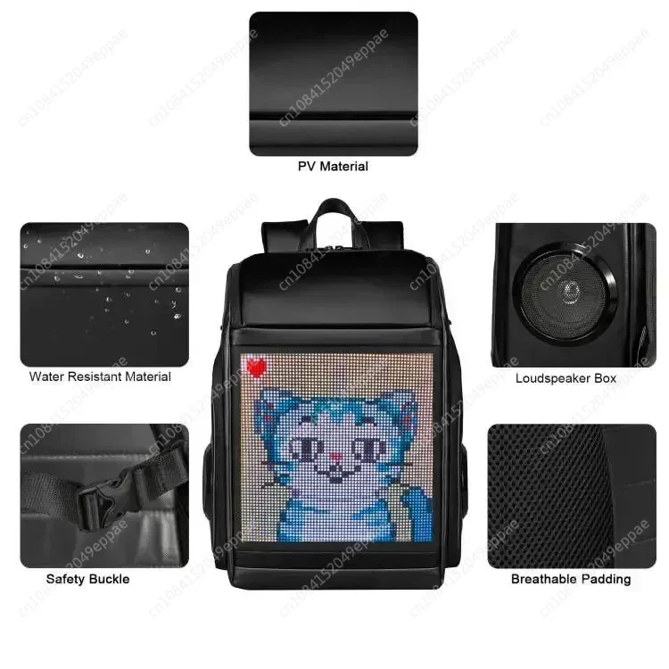 Crelander Fashion LED Backpack App Control DIY Custom Men's Women's Laptop Backpack With Bluetooth Speaker