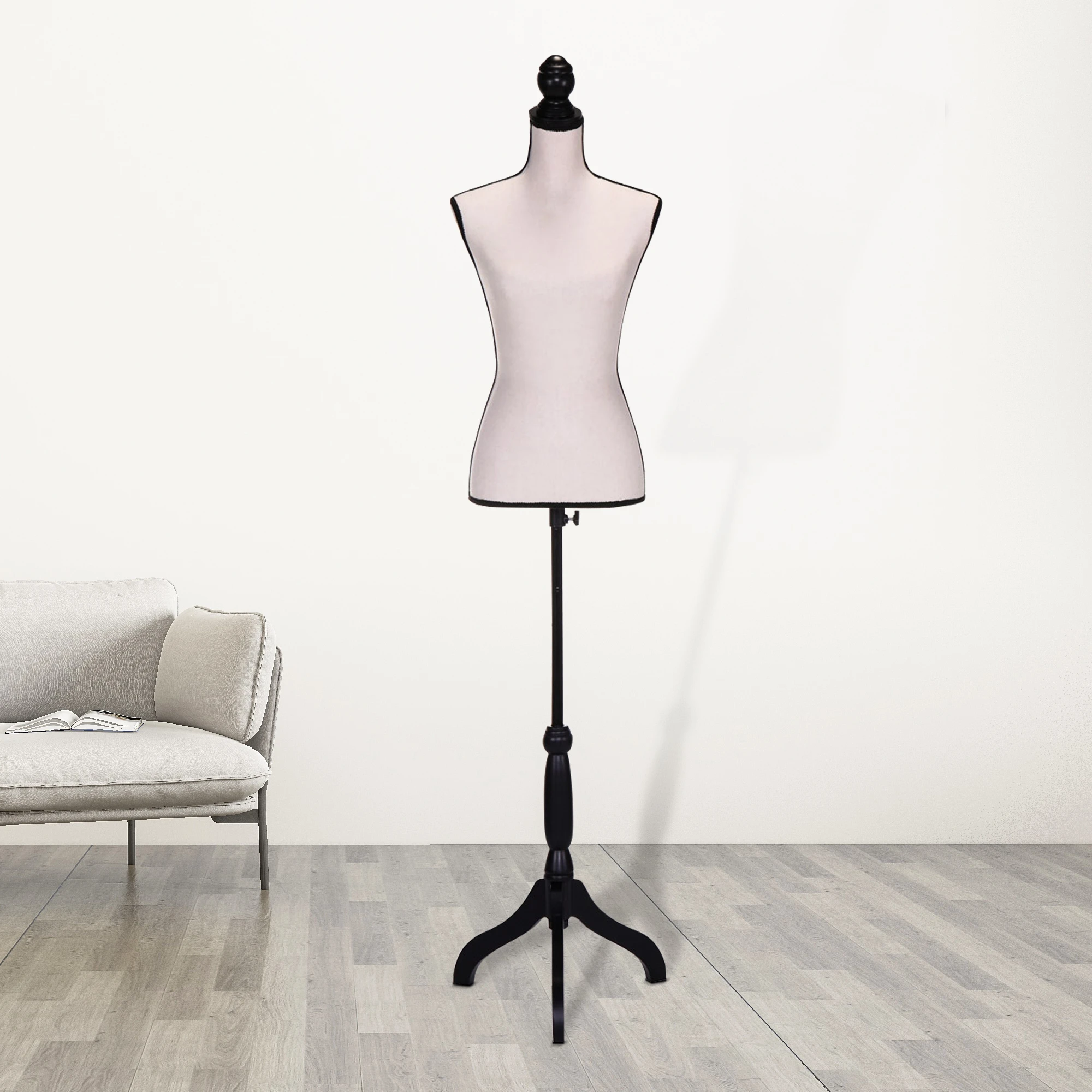 

Female Mannequin Torso Dress Form Manikin Body Model with Tripod Wood Stand 51.2"-66" Adjustable Height, Beige