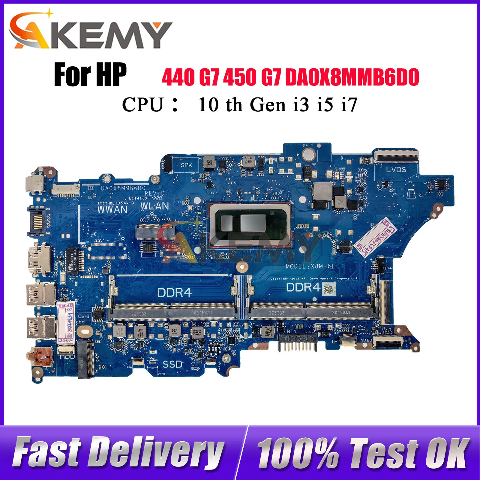 

DA0X8MMB6D0 Laptop Motherboard For HP ProBook 440 G7 450 G7 With i3 i5 i7 10th Gen CPU L78085-601 L78083-601 100% Fully Tested