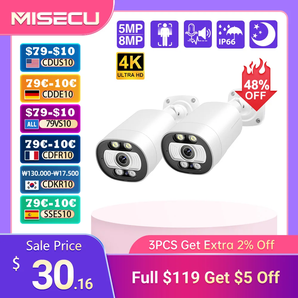 

MISECU UHD 8MP 4K Outdoor POE IP Camera AI Smart H.265 Two Way Communication Color Night Vision Home Record Surveillance Camera