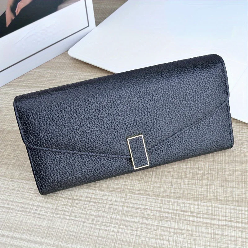Klassische einfarbige lange Brieftasche, trend iger Kreditkarten halter für Frauen, einfache Geldbörse