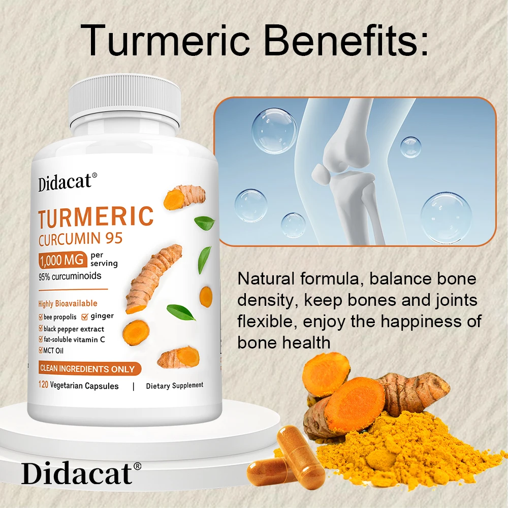 

Extra Strength Turmeric Curcumin, 1000mg Turmeric Extract Per Serving (95% Curcuminoids), Supports Joint and Bone Health