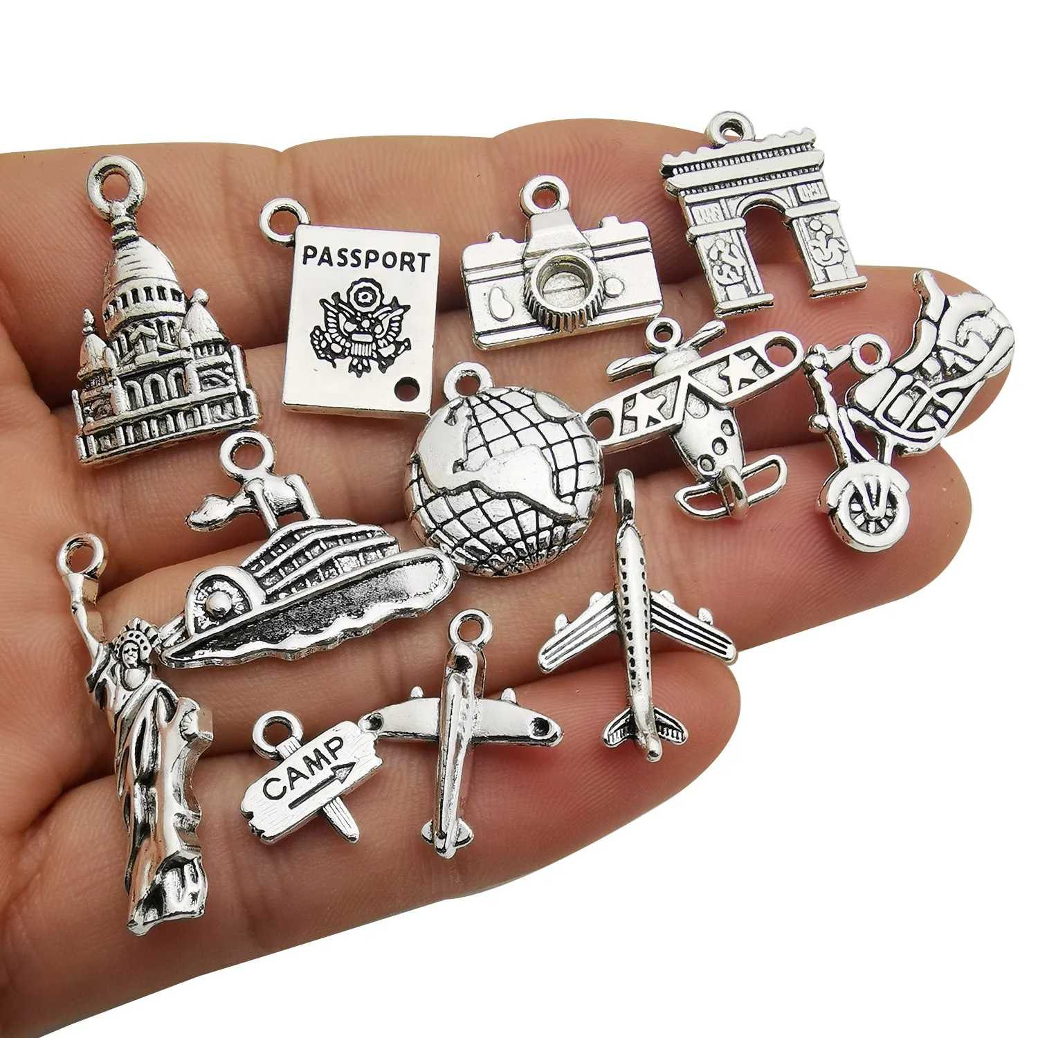 Random 17/20/50pcs Global Travel Charms Alloy Landmark Building Pendants for DIY Bracelet Necklace Jewelry Making Accessories