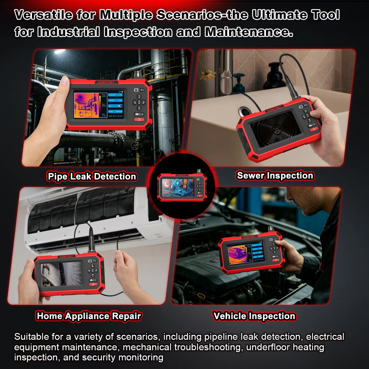 HT669IR Integrated Industrial Endoscope + Infrared Thermal Imager Super Res 192x192 3m probe cable 4.3-inch Display Screen 4GB