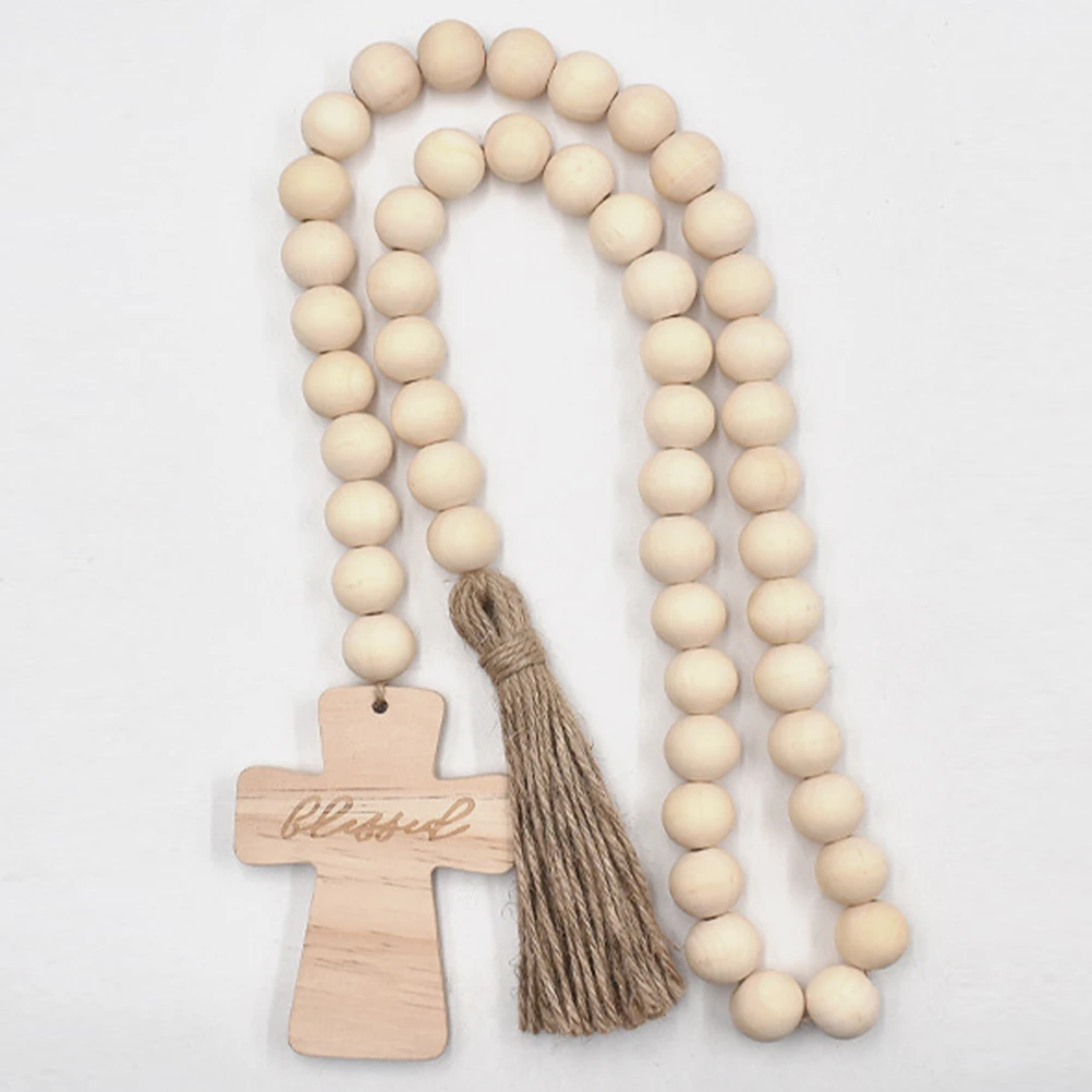 

Wooden Bead Garland with Tassel for Thanksgiving Day Wall Hanging Adornment Home Office Table Decoration Wood Beads Garland