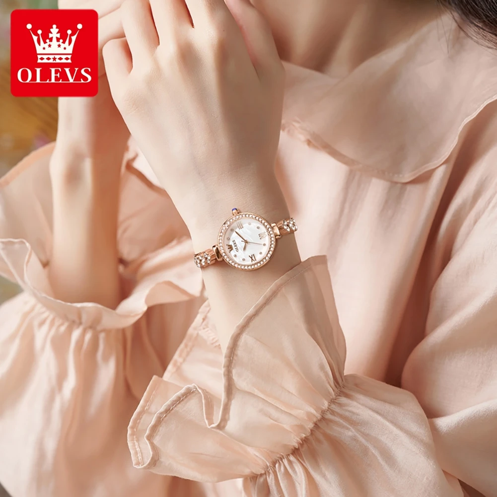 OLEVS New Diamond Inlay Women\'s Watches Elegant Fashion Quartz Watch for Lady Waterproof Luxury Simplicity Wristwatch Original