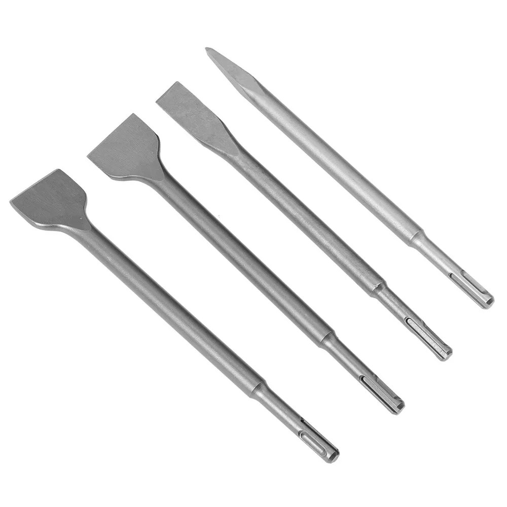4pcs SDS Plus Shank Chisel Bit Set Round Shank Pointed Chisel Hammer Drill Chisel Heavy Duty Design Flat Chisel Chisel Bit Kit