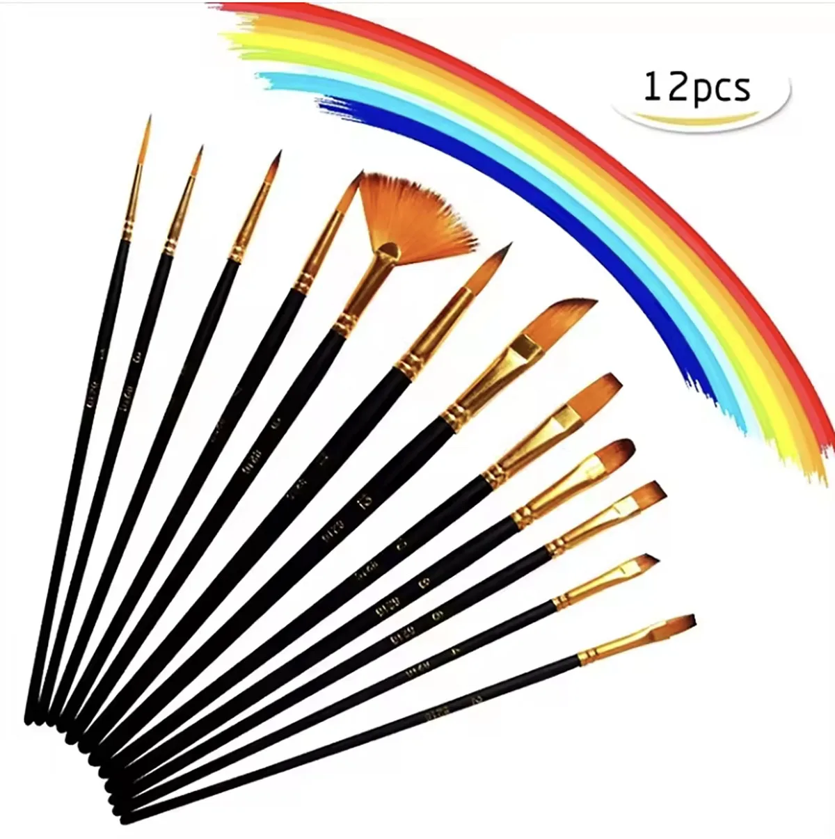 12Piece Nylon Bristle Brush Set, Nylon Flat Brushes Watercolor Brushes Oil Paint Brushes For Artists Amateur Acrylic Painting