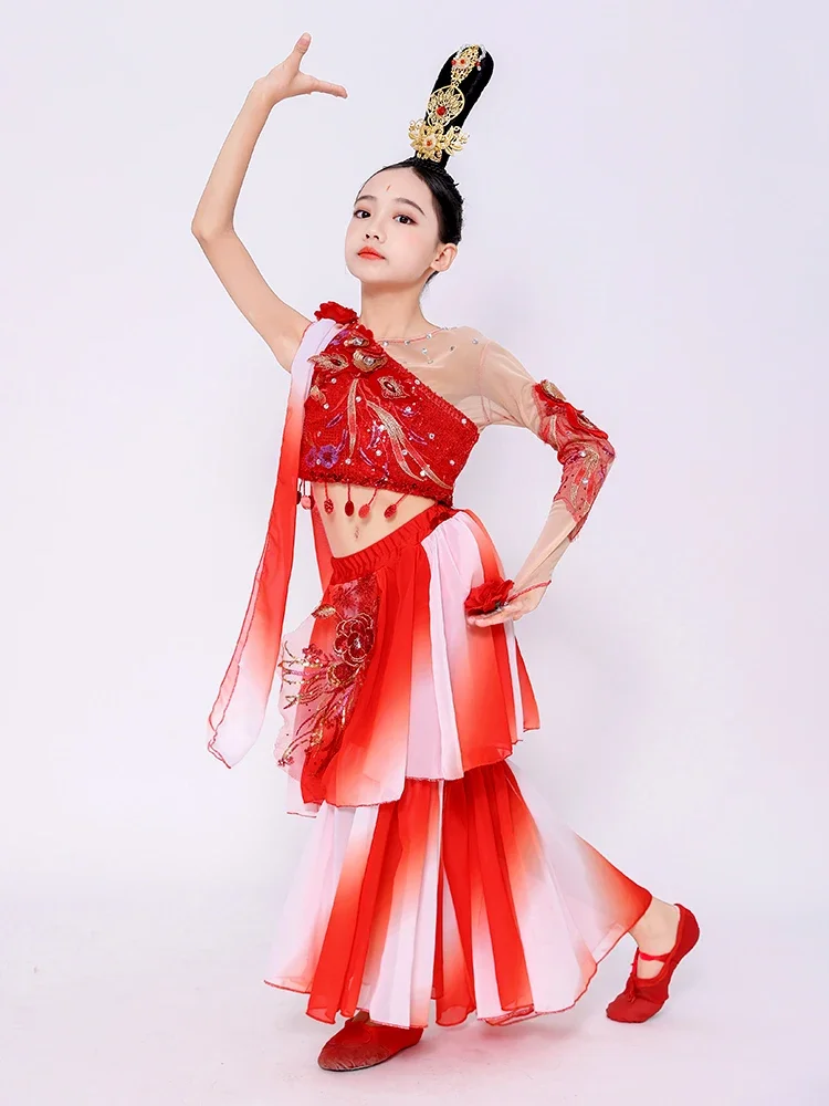 

New children's classical dance performance costumes, lotus flowers, Dunhuang flying sky ethnic dance performance costumes