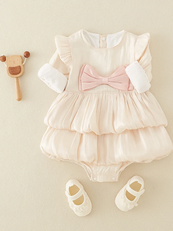 ชุดเด็กผู้หญิงฤดูใบไม้ร่วง-ฤดูใบไม้ผลิ กางเกงขายาวเอวสูง ดีไซน์ผูกโบว์ ผ้าโพลีเอสเตอร์เนื้อนุ่มใส่สบาย