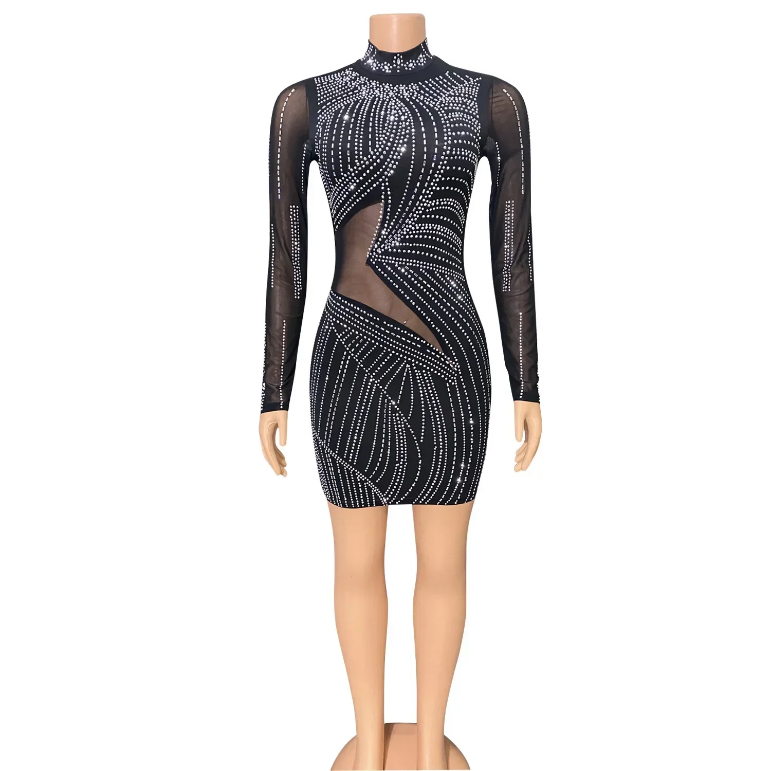 PersonalizzatoNuovo abito da donna a maniche lunghe con cuciture a rete sexy da donna europea e americana