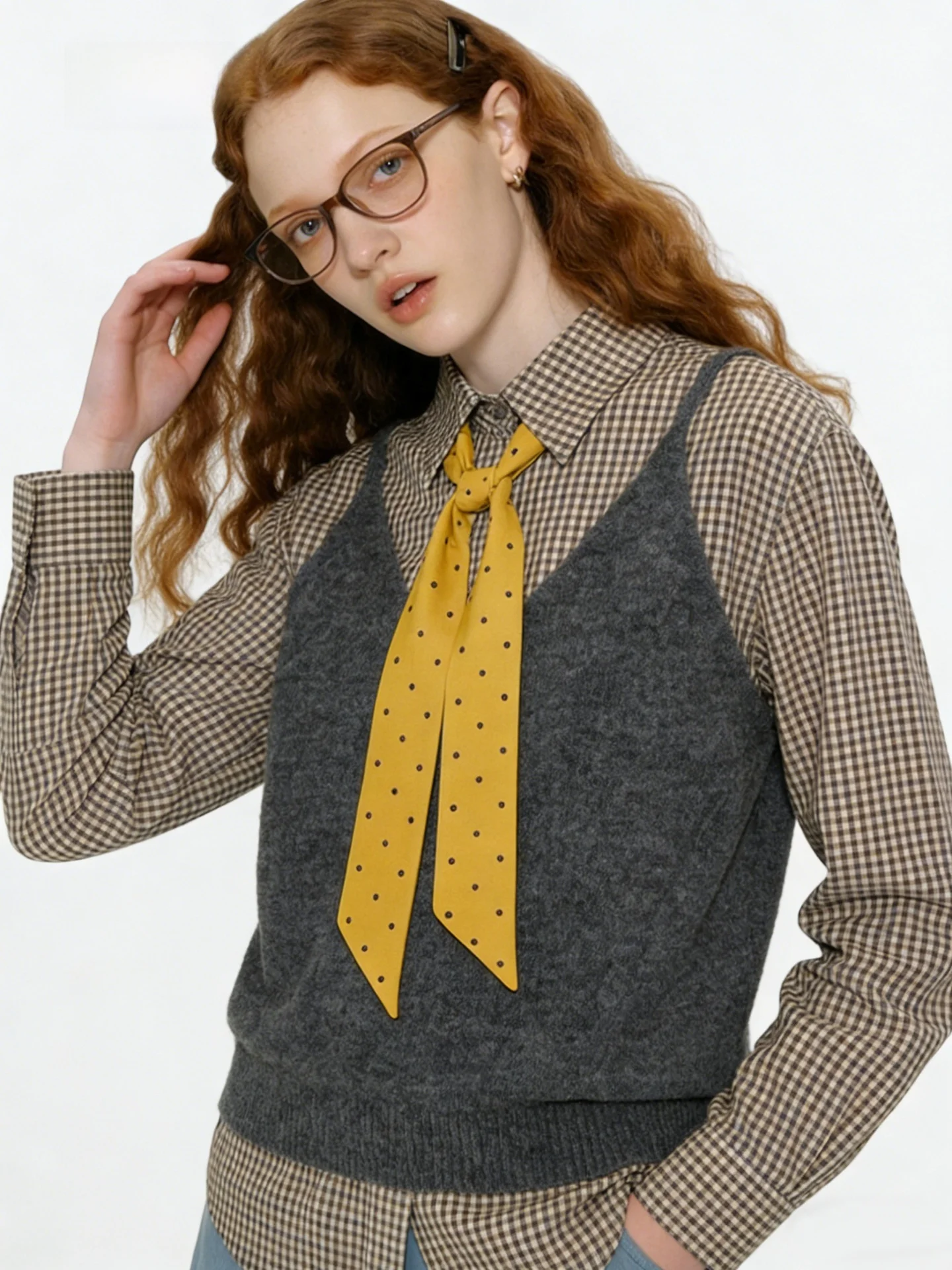 

Женская блузка AHMI с уникальным дизайном, длинным рукавом, весна 2026, ранний сезон, эффект двухслойности, высококачественная, с эффектом двух частей