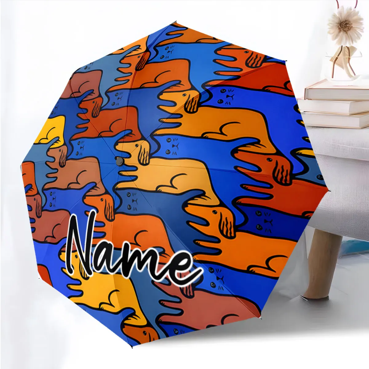 Custom Name Colorful Dog Pattern Umbrella Print 8 Iron Ribs Folding Umbrella Auto-Open Fashion Sunshade