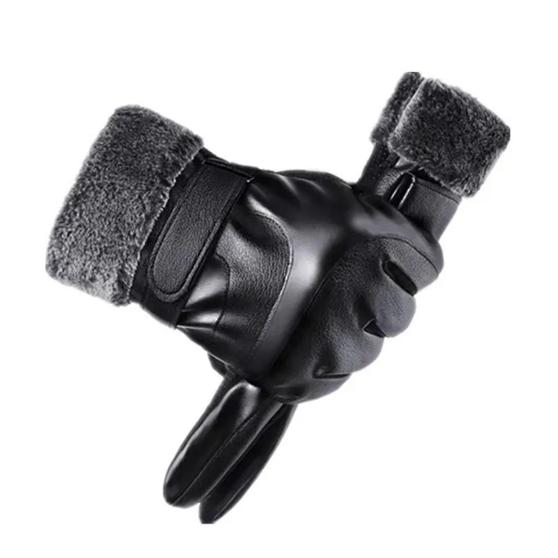 قفازات جلدية شتوية للرجال والنساء - مبطنة حرارية مقاومة للماء تعمل باللمس لركوب الدراجات النارية ومقاومة للبرد وركوب الدراجات والتزلج