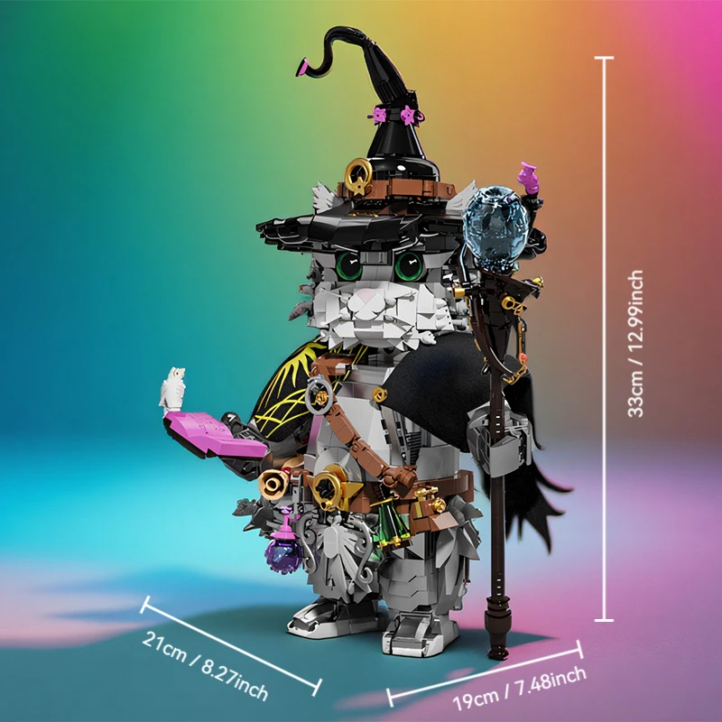 1458Pcs Adult High-Difficulty Building Block Toys, Creative Building Blocks for Assembling Forest Wizard Magic Cats Science Fiction Magical World Cat Assembly Model, Christmas Creative Assembly Decoration.