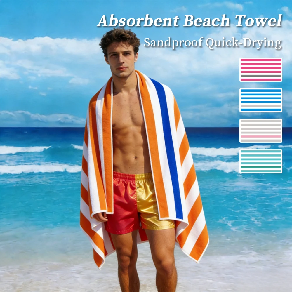Serviette de plage rayée vibrante, grande taille 31,5x63 pouces, colorée, tendance, résistante au sable, séchage rapide, absorbante pour la douche, la natation et le soleil.