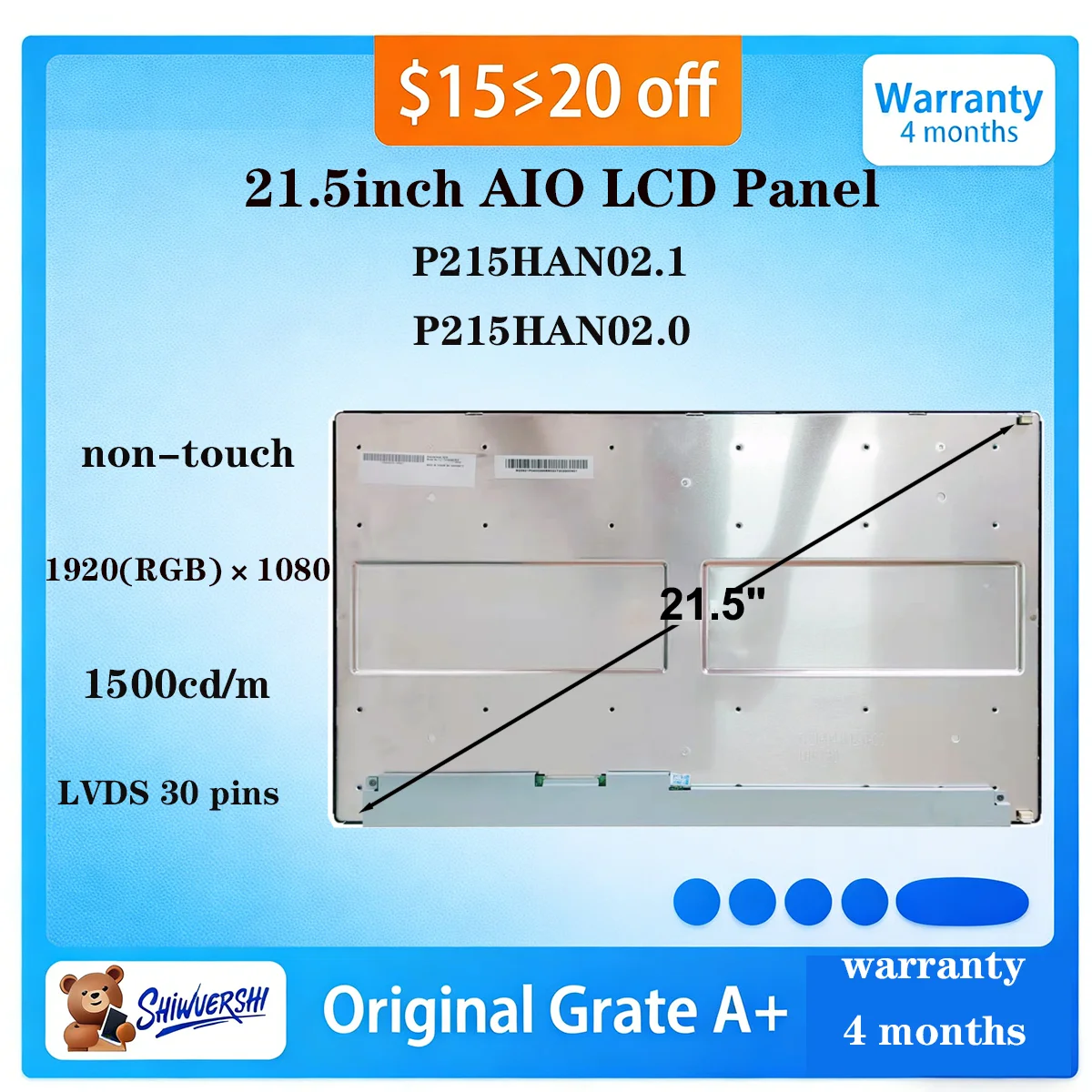 

Original New 21.5" Touch LCD Screen Panel P215HAN02.0 P215HAN02.1 1920(RGB)x1080 FHD 30 pins Replacement