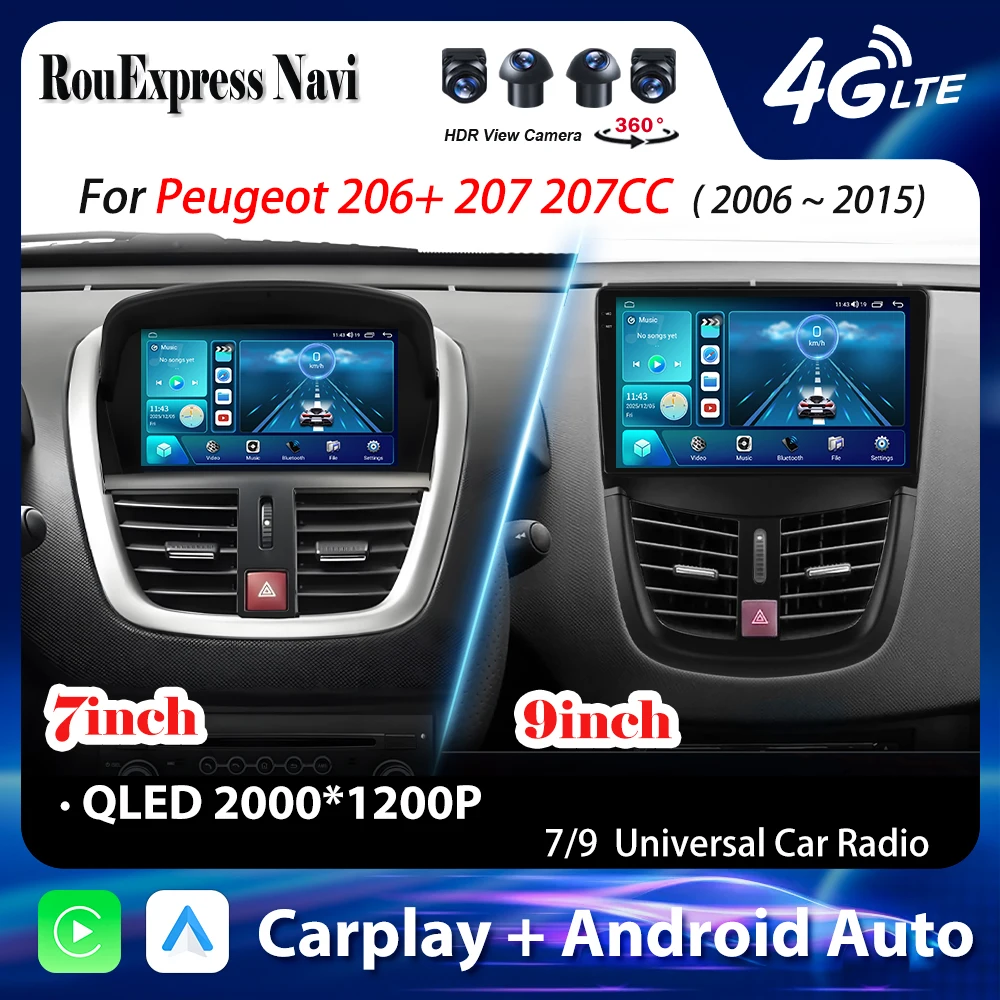 Car Radio For Peugeot 206+ 207 207CC 2006 - 2015 Android Wireless Carplay Multimedia Video Player Autoradio 2din DVD Bluetooth