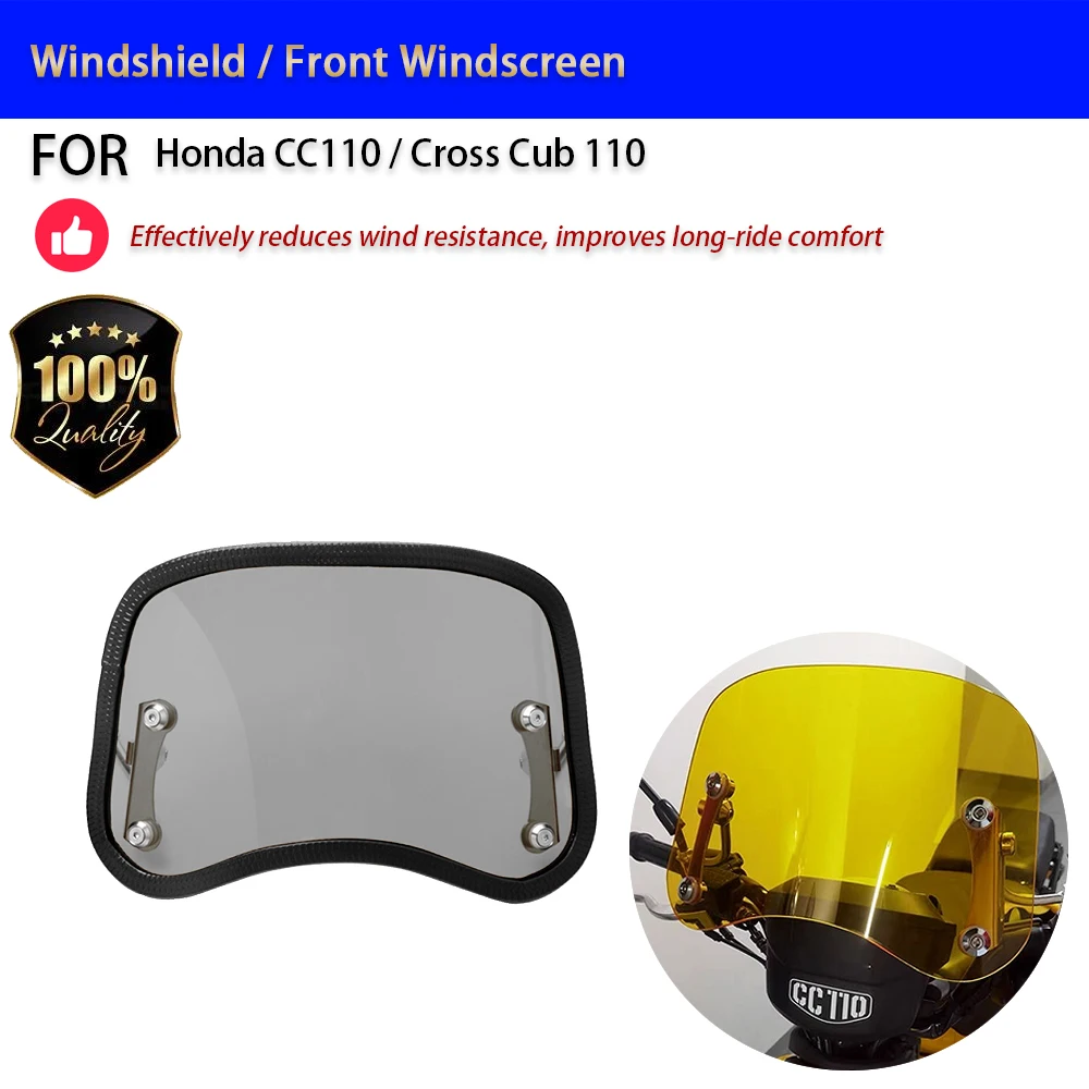 For Honda CC110 Cross Cub 110 Windshield Thickened PC Front Windscreen Retro Anti-Scratch Accesorios Moto