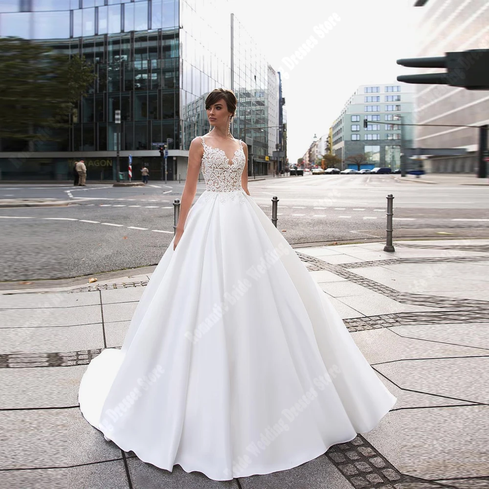 

Sweetheart Collar Women Wedding Dresses Sexy Sleeveless A-Line Bridal Gowns Mopping Length Banquet Vestidos De Novias Customized