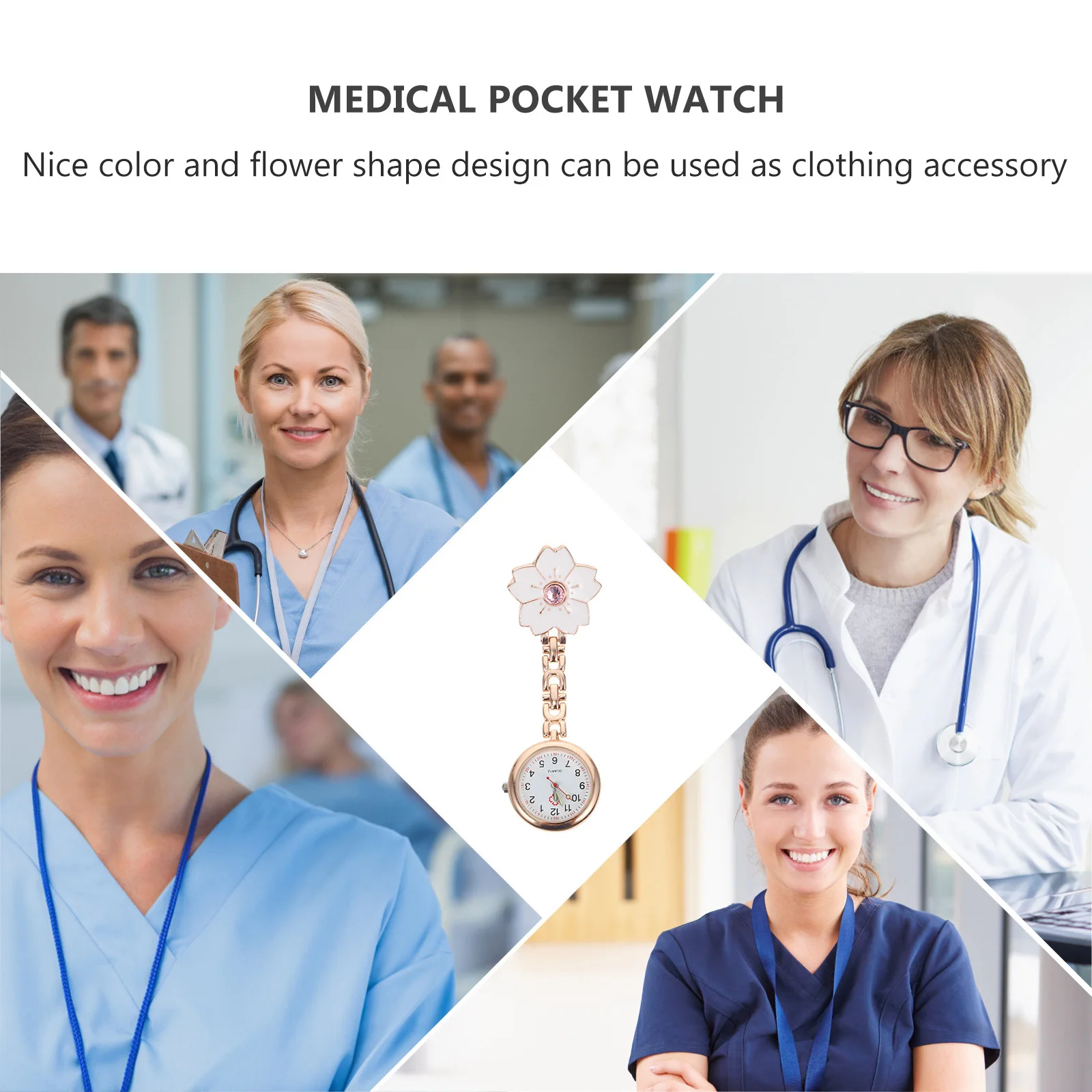 

1Pcs Nurse Pocket Watch Portable Clip-on Hanging Medical Timing Watch Creative Flower Design Clothing Accessory