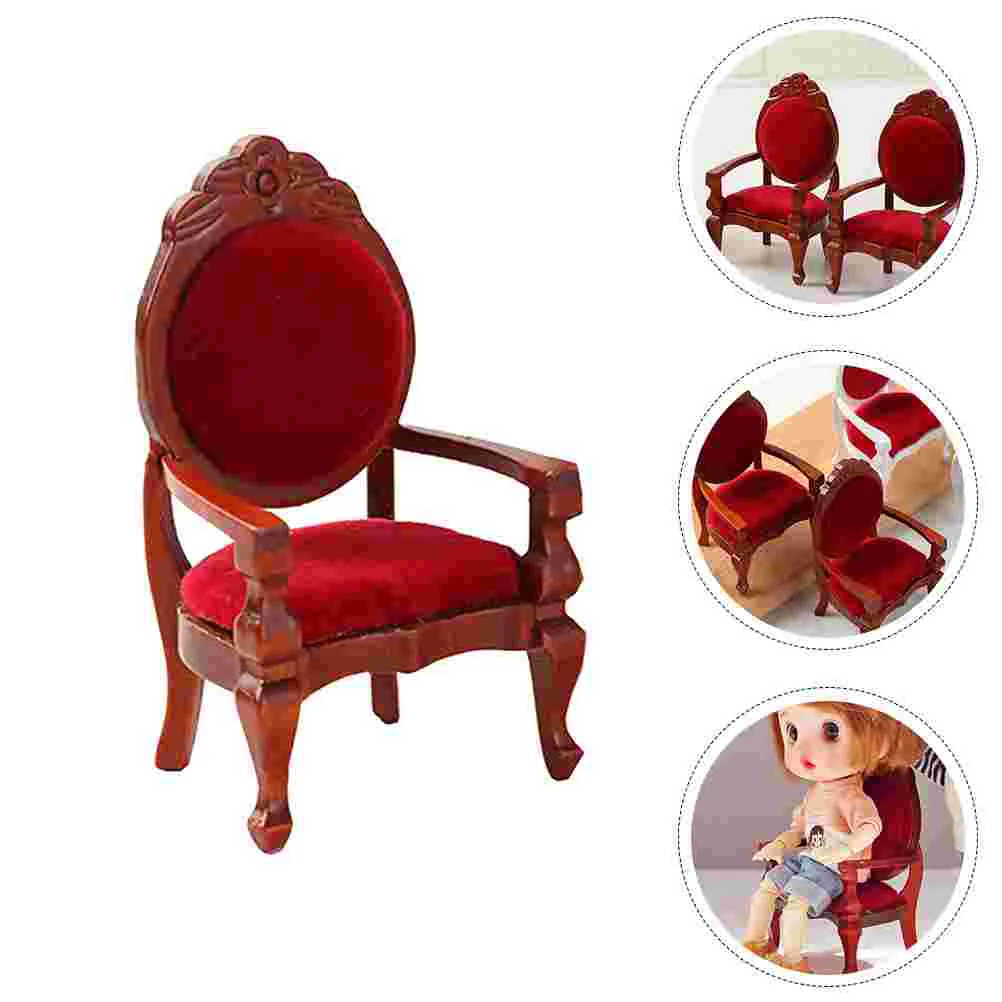 2 PCS Rocking Chair Vintage Decor Mini House Adornment Toy Red Wood Armchair Color Model Individual Baby