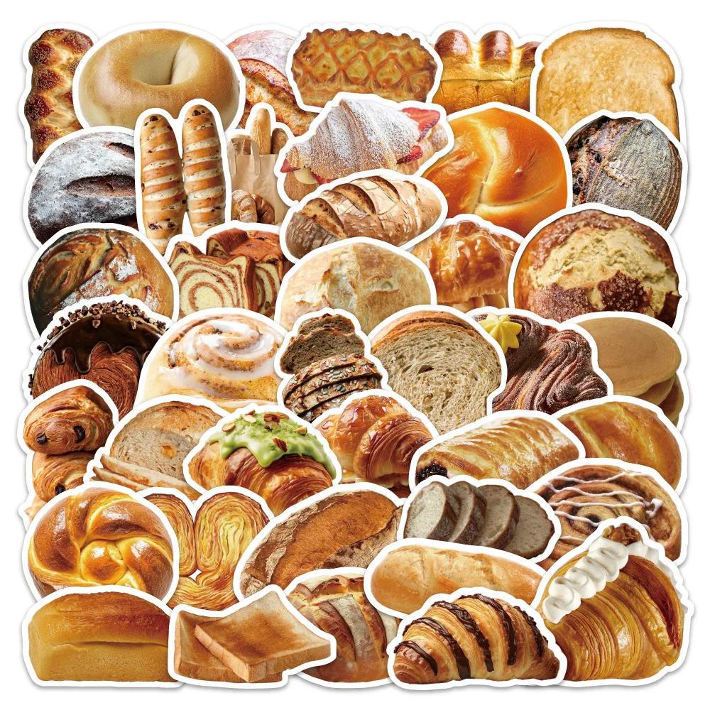 

54PCS Bread toast Bagel Croissant Laugenbrezel Cartoon Decorative Computer Skateboard Guitar Waterproof Sticker Kids Toy