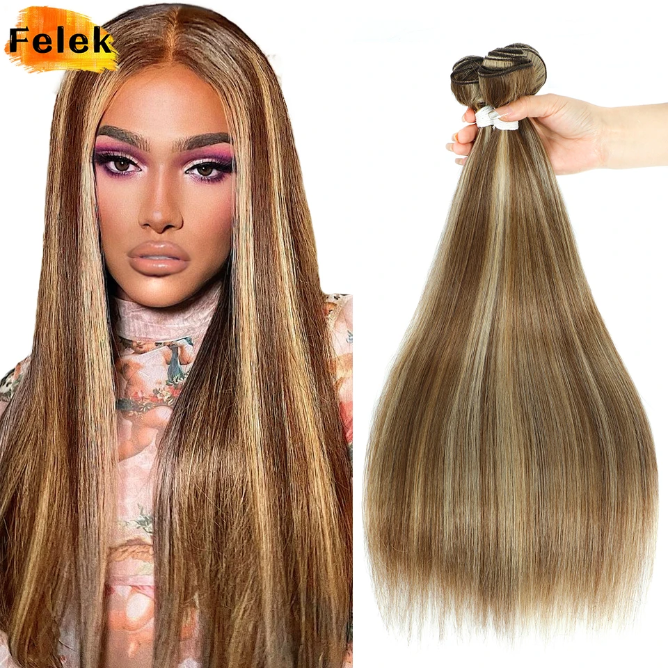 Straight Hair Bundles Synthetic Natural Hair Weaving 613 Blonde Bundles Hair Extensions Ombre Brown Red Weave Long Fake Hair