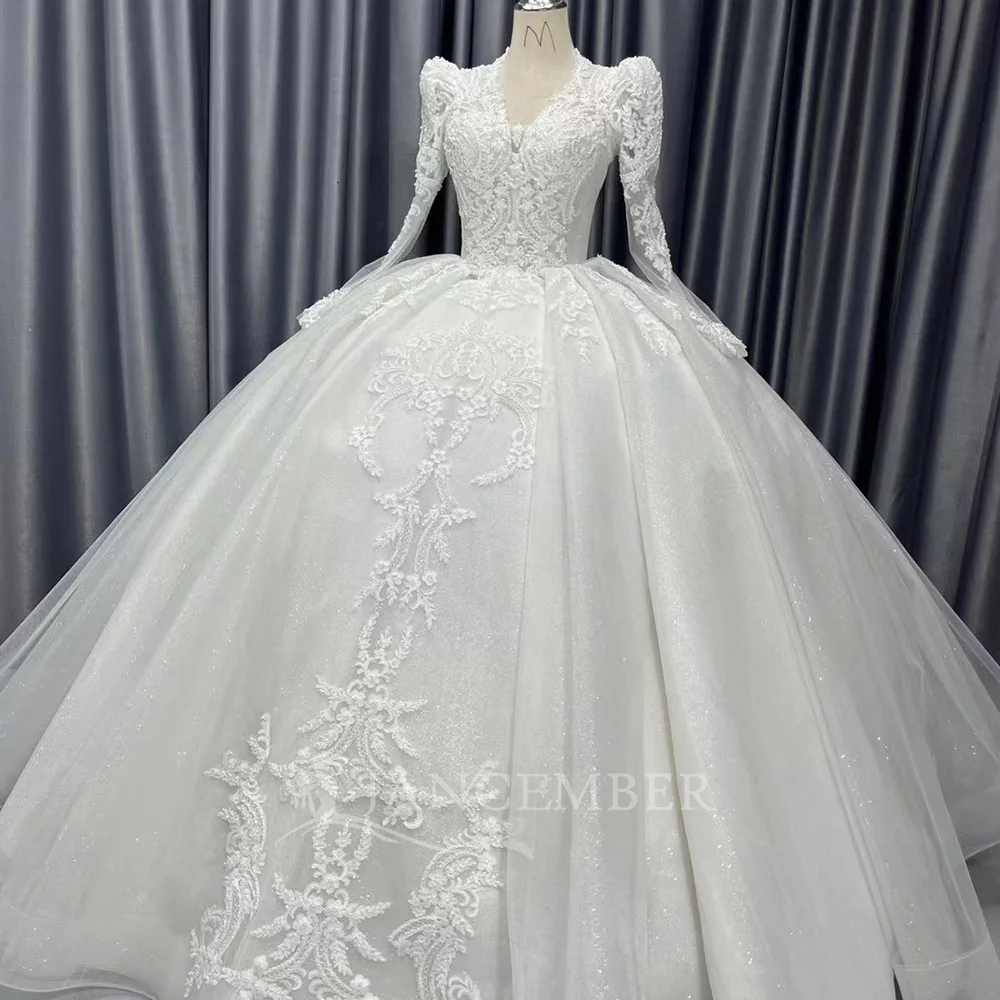 Vintage Customized Organza Long Formal 2025 New Design Bohemian Wedding Dresses Ball Gown V Neck Long Sleeves свадебное