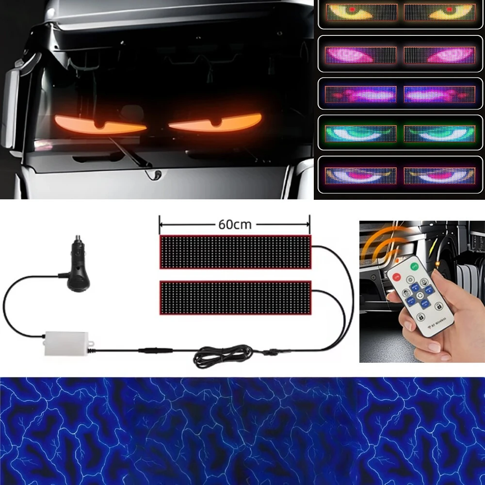 Devil's Eye Truck Windshield Flexible LED Sign Board Remote Control 60x16.6cm Car RGB Light