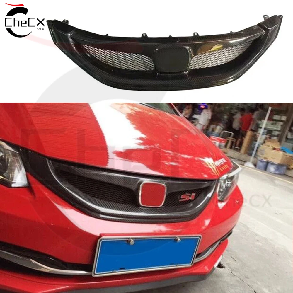 For 2014-2015 Honda Ninth Generation Civic Real Carbon Fiber Front Bumper Mesh Cover Front Grill Grille For Trims Without Emblem