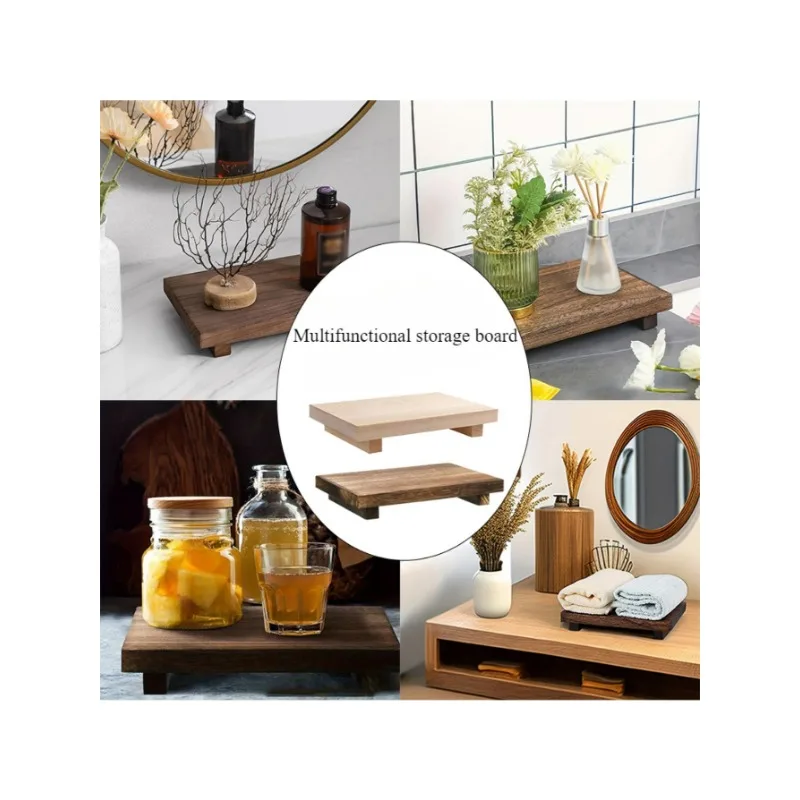 Retro Wooden Bathroom Tray Vanity Hands Soap Scented Candle Storage Holder Kitchen Seasoning Tray Home Decoration For Lr Bth etc