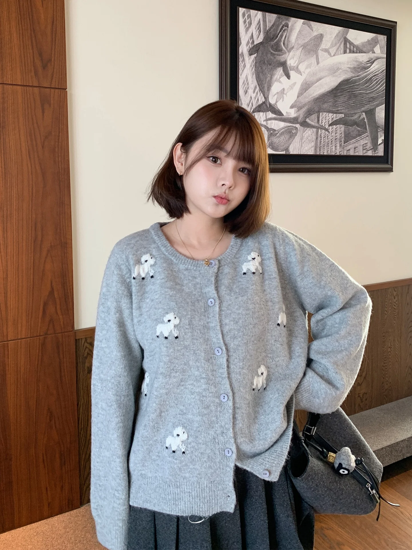 

Женский вязаный кардиган Maixi больших размеров, зимний, свободного кроя, с круглым вырезом, узором «овечка», повседневный, утепленный, с длинными рукавами