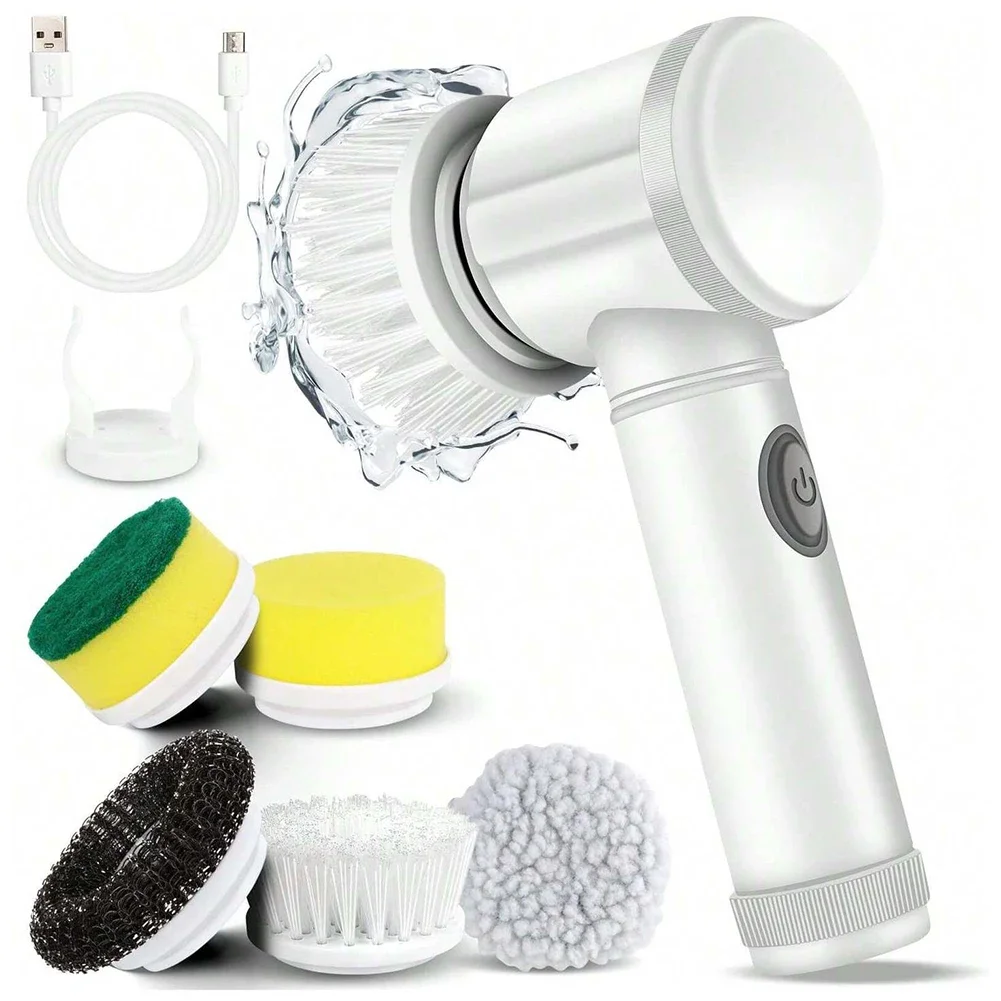 Electric Spin Scrubber With 5 Replaceable Brush Head Rechargeable Wireless Cleaning Brush Handheld Electric Cleaning Scrubber