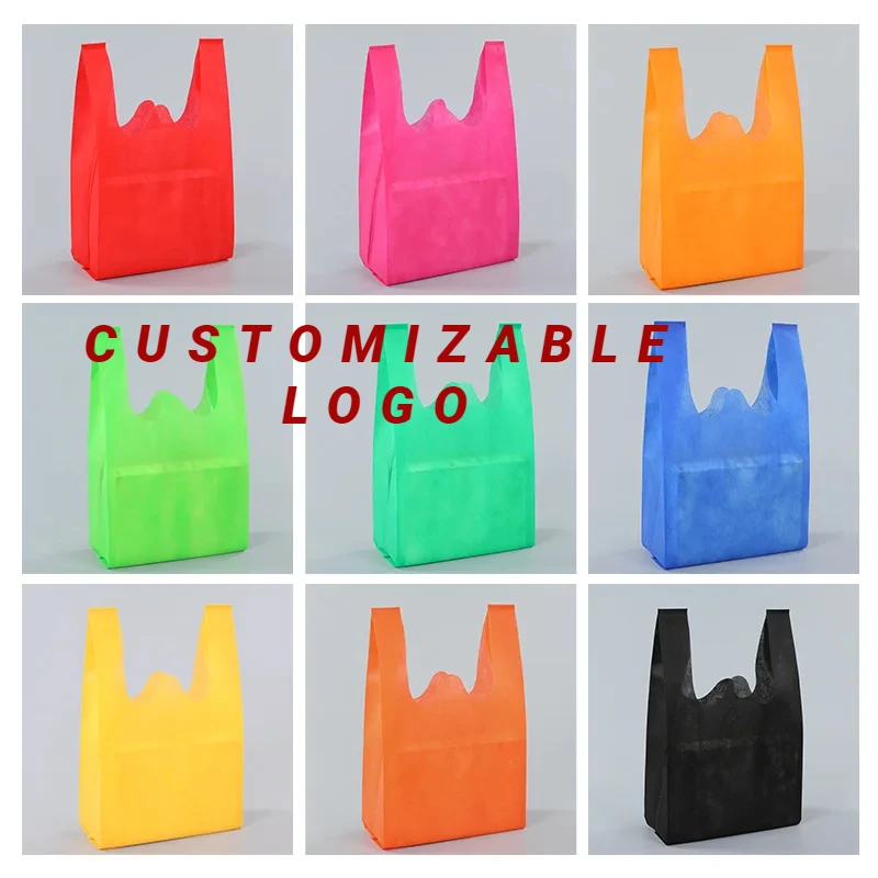 

50PCS Wholesale Non-Woven Eco-Friendly Reusable Shopping Tote Bags - Large Storage Pouches, Custom Logo Available