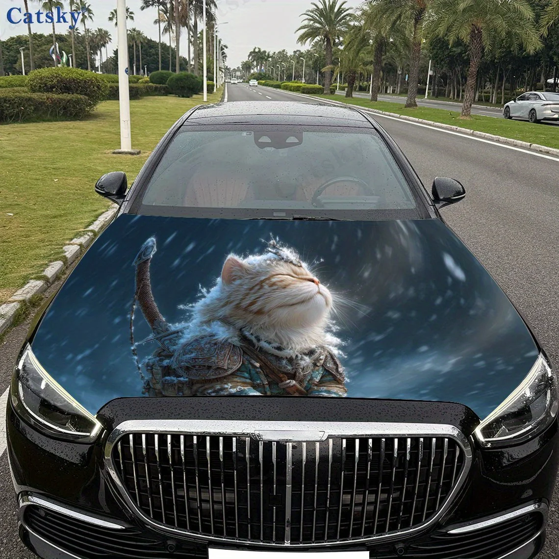 ملصق غطاء محرك السيارة Armor Cat Warrior PVC عصا مقاومة للماء ذاتية اللون، ملحقات خارجية للسيارات المذهلة ديكور حماية هدية لمحبي السيارة