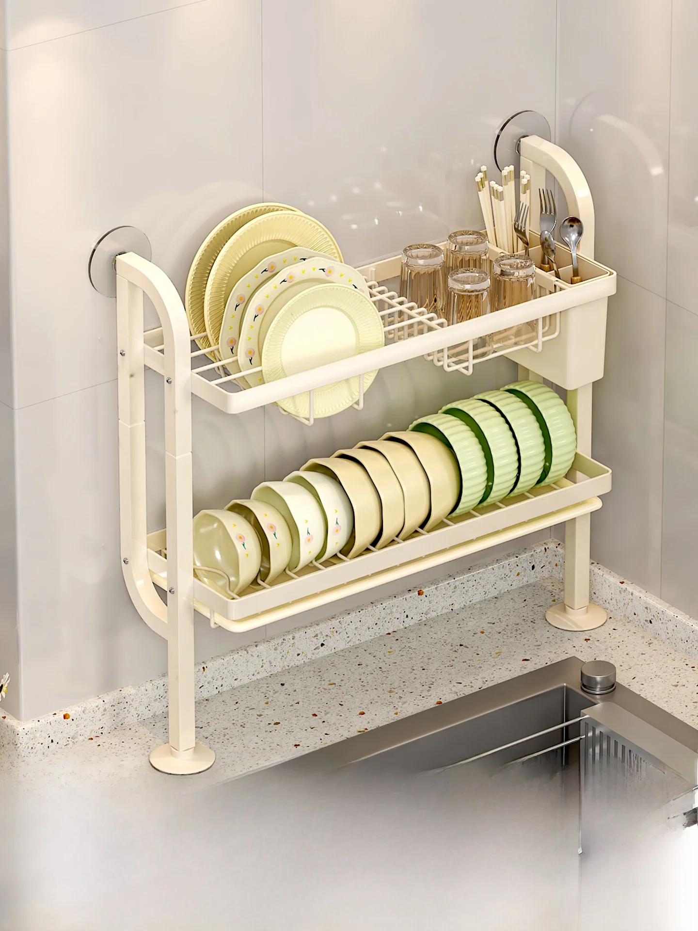 

Modern mat Kitchen Storage Ra Double Layer Drainage Bowl Di Holder Narrow Sink Countertop Small Size