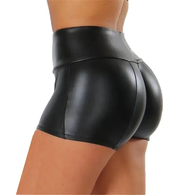 Women Sexy High Waist PU Shorts Elastic Slim Leggings High Waist Hip Lift Leather Pants Outside Wearing Tight Three Point Pants