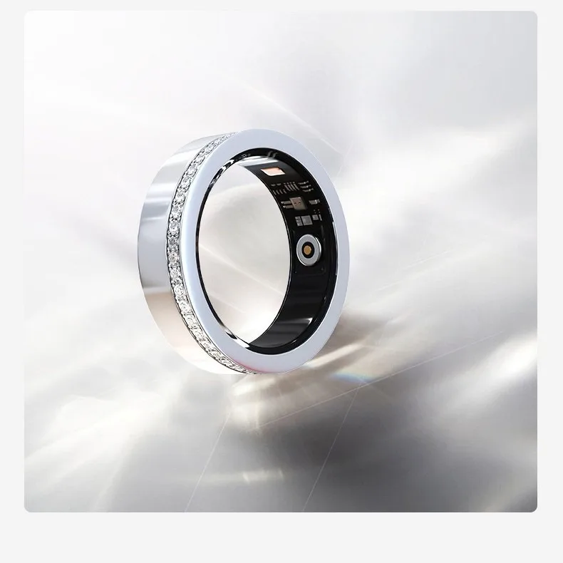 Stainless‑Steel Rhinestone‑Inlaid Couple Pair Smart Rings, Wedding‑Style Wearable Tracker for Heart Rate and Sleep Records Tool