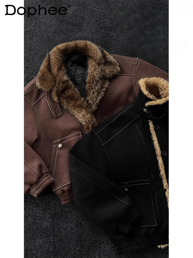 

Men's 2025 Winter New American Style Retro Faux Fur Collar Parkas Loose Comfort Trend Coats Male Solid Color Long Sleeve Jackets