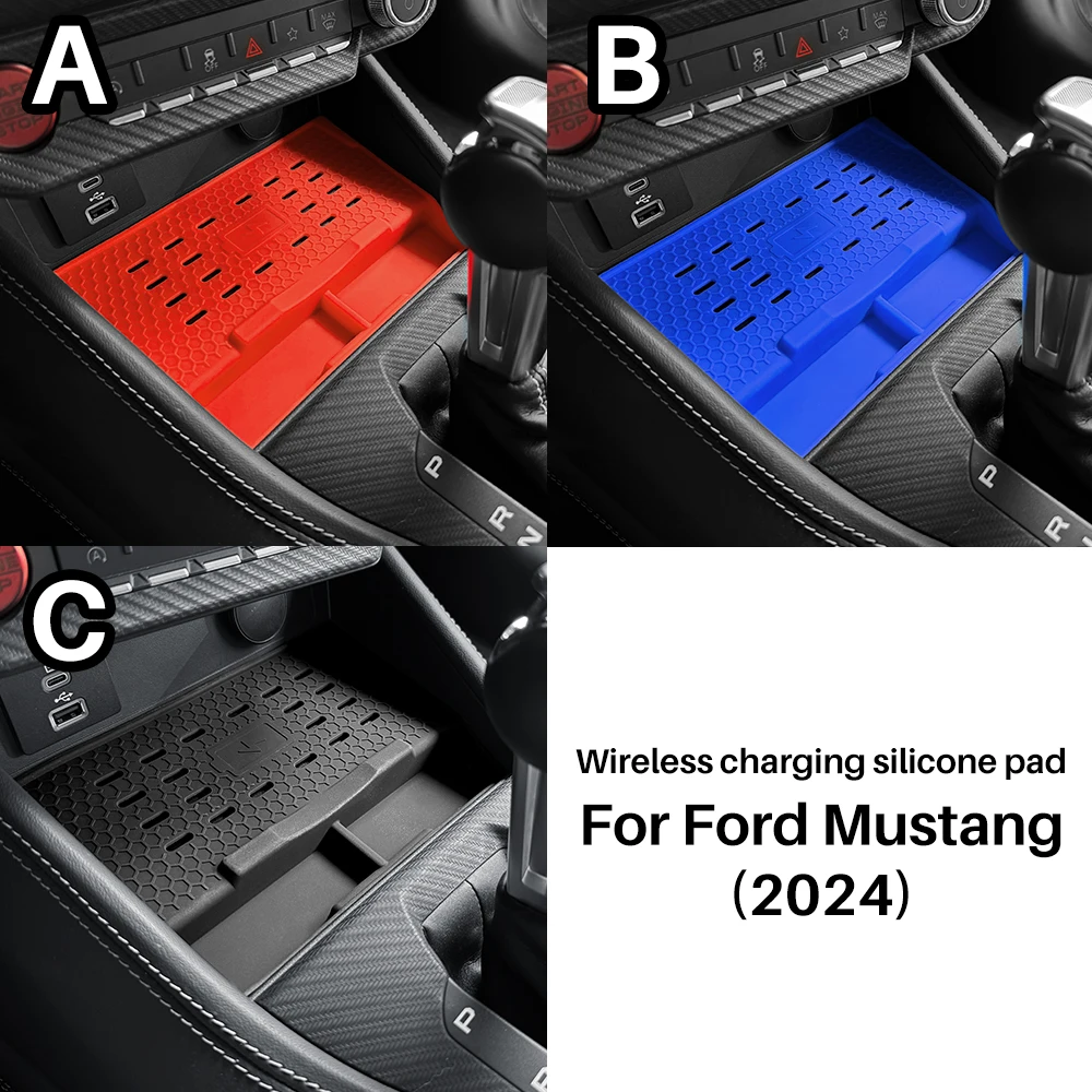 For Ford Mustang S650 GT 2024 Silicone Wireless Charging Pad Non-Slip Protect Mat Dust-Proof Charger LHD RHD Car Accessories
