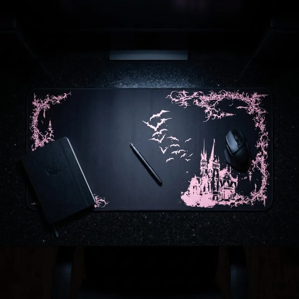 Gothic Pink Castle Pattern Mouse Pad Durable Office Deskpad Card Game Mat For Parties Home&Office Compute PC Gaming  Desk Mat