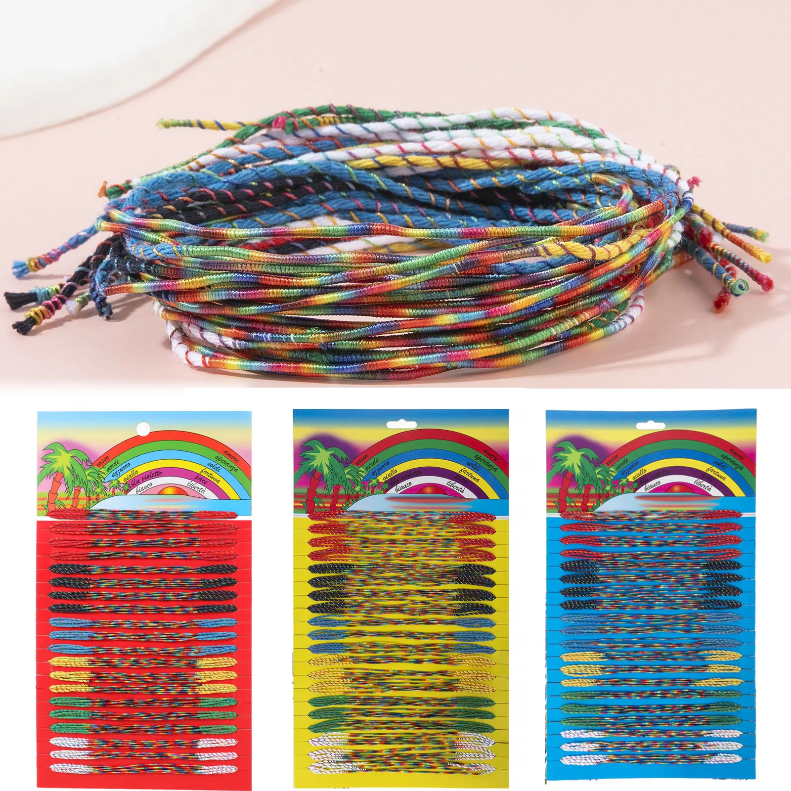 100Pcs/set  Ethnic Woven Rainbow Friendship Bracelets Handmade Lucky String Bangle Jewelry Gift Set