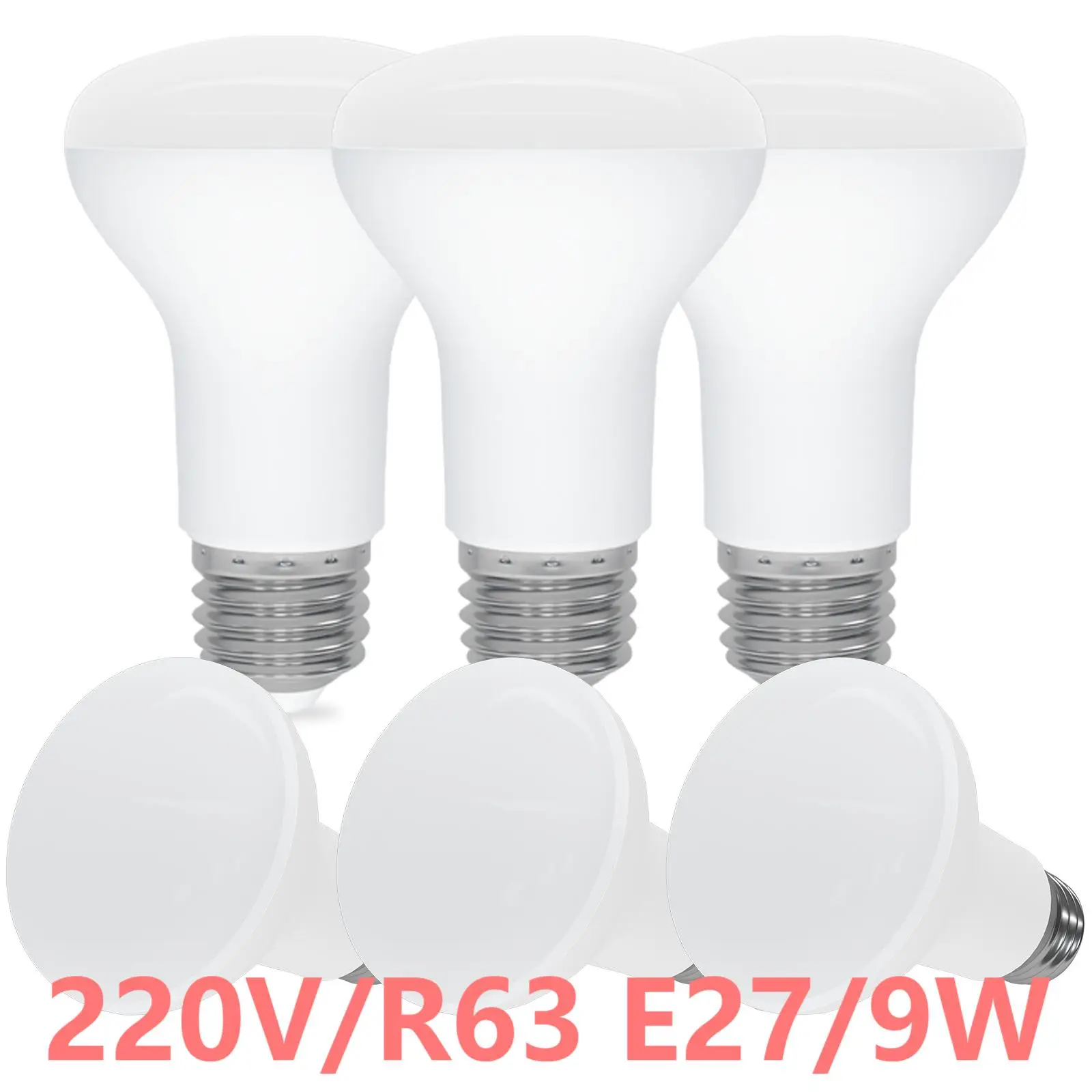 6PCS R63 Reflector E27 LED Bulb 220V Cool White Warm White 9W Equivalent 60W LED Spotlight Bulbs 120° Beam Angle Non-Dimmable