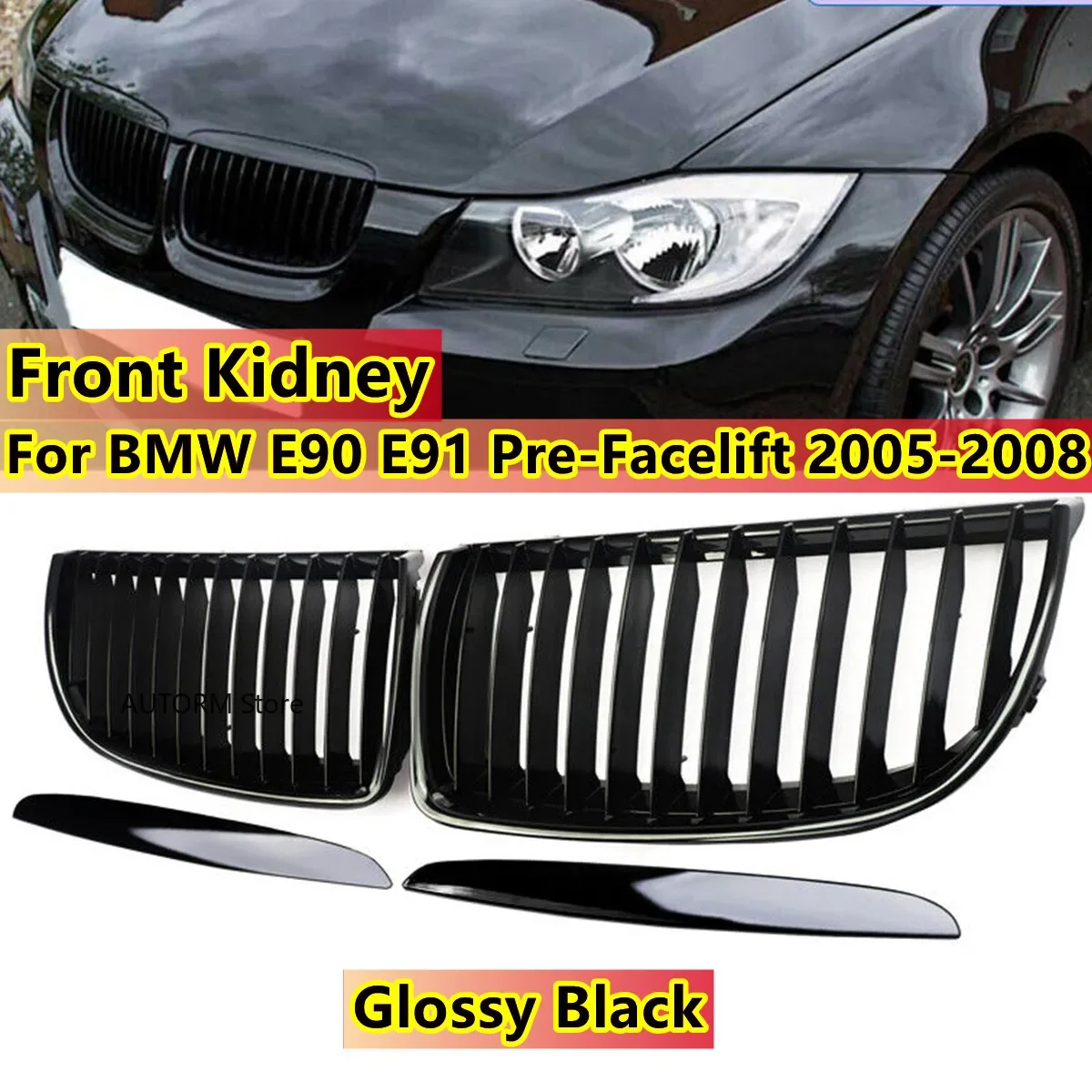 Griglia Frontale Doppio Rene In ABS Nero Lucido Per BMW Serie 3 F30 F35 2012-2017