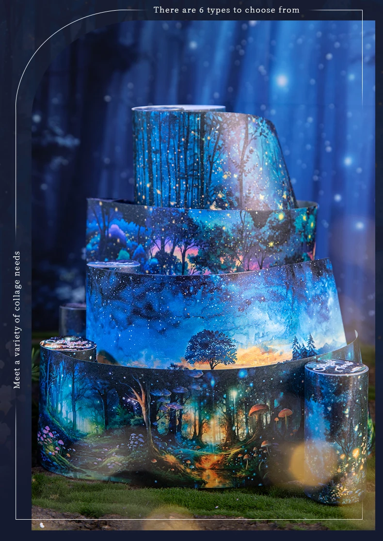 1 Rolle Night Forest Series Tapes, Scrapbooking-Aufkleber, perfekt für Collage, Journaling, Basteln, Diy-Zubehör – Detail 7