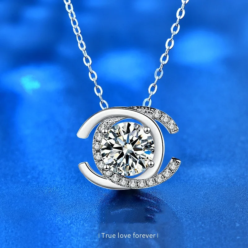 

KNRIQUEN Moissanite Pendant Necklace D Color 925 Sterling Silver 18K White Gold Plated Whit GRA Certificate