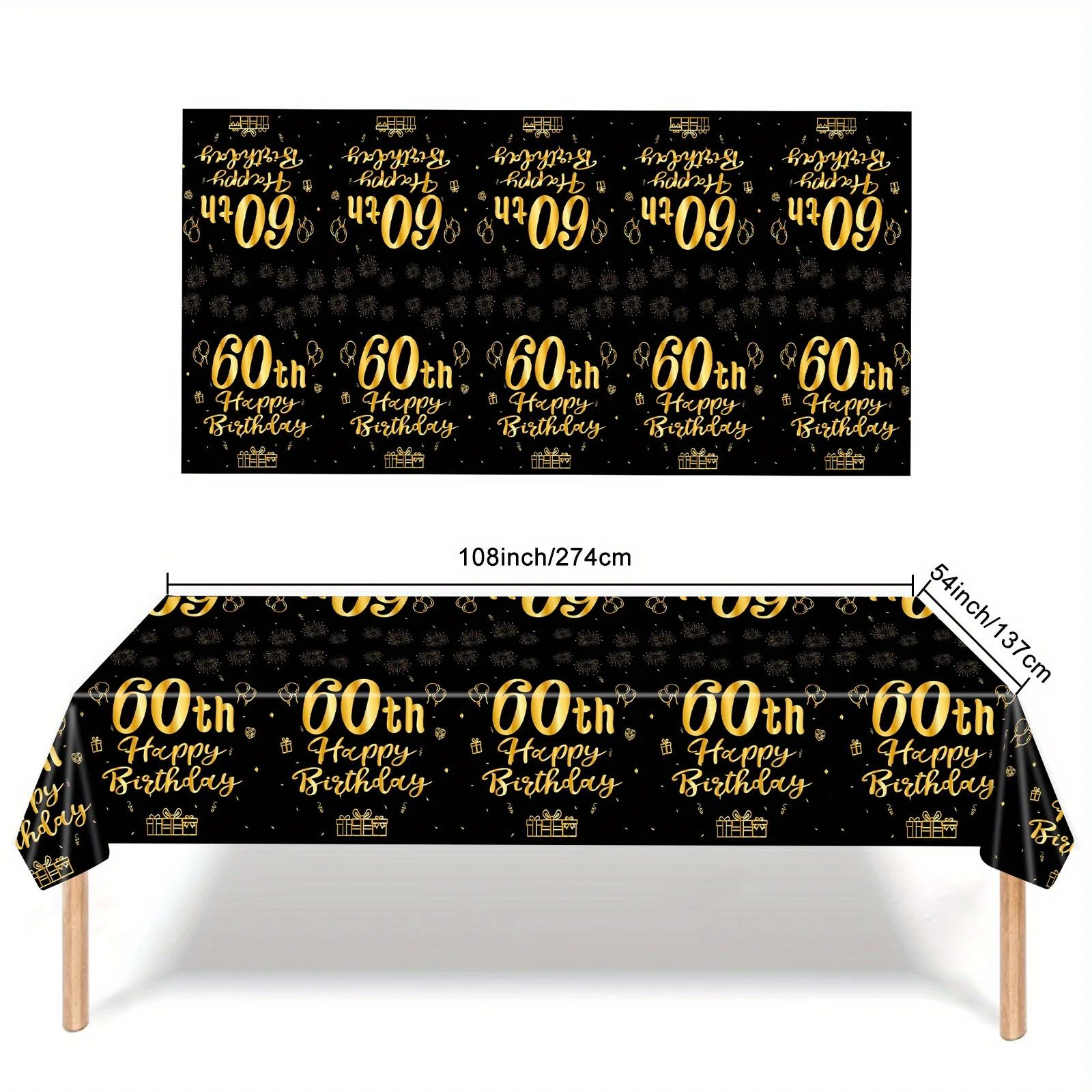 Black Gold 60 Year Birthday Party Decorations Disposable Tableware Banner Adult Men Women Birthday Party Anniversary Supplies