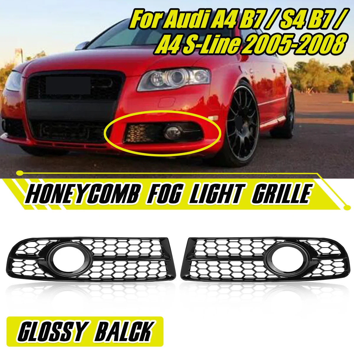 Car Front Bumper Fog Light Racing Grille For Audi A4 B7 S4 B7 A4 S-Line 2005-2008 1 Pair Honeycomb Mesh Fog Lamp Grill Covers